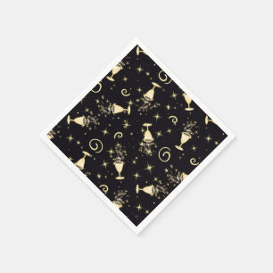 Sparkling Celebration Gold & Black Cocktails&Stars Napkins
