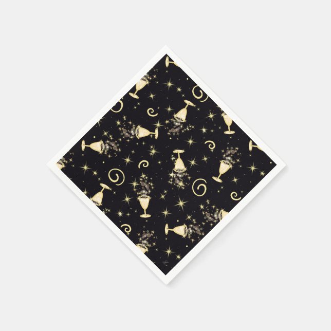 Sparkling Celebration Gold & Black Cocktails&Stars Napkins (Corner)