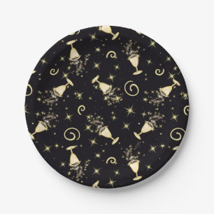 Sparkling Celebration Gold & Black Cocktails&Stars Paper Plates