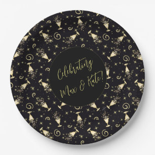 Sparkling Celebration Gold & Black Customizable Paper Plates