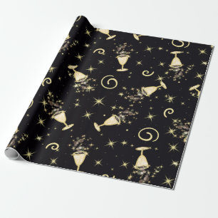 Sparkling Celebration-Libations in Gold & Black Wrapping Paper