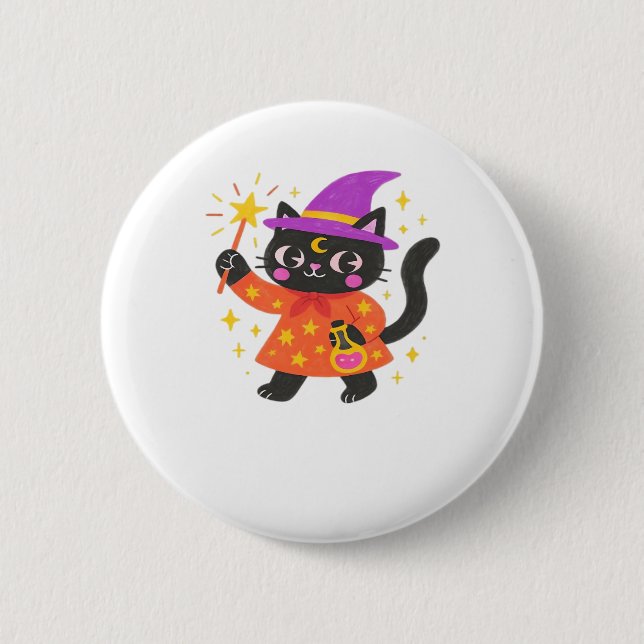 Sparkling Celestial Kitty Witch Classic T-Shirt Button (Front)