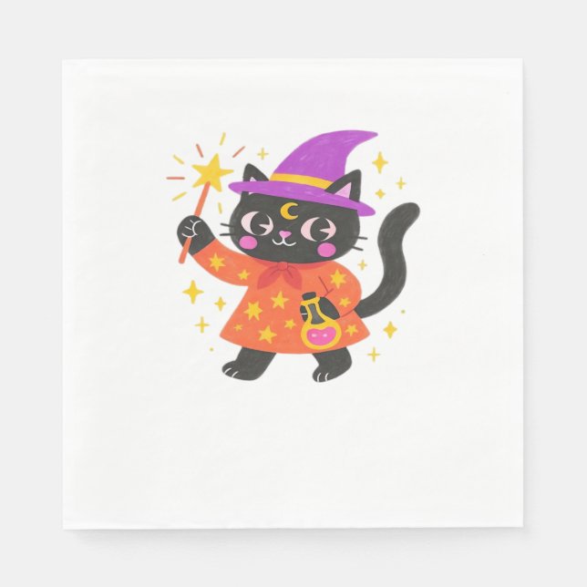Sparkling Celestial Kitty Witch Classic T-Shirt Napkins (Front)