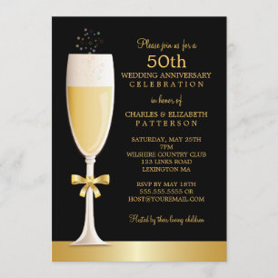 Sparkling Champagne 50th Wedding Anniversary Party Invitation