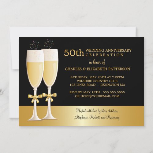 Sparkling Champagne 50th Wedding Anniversary Party Invitation