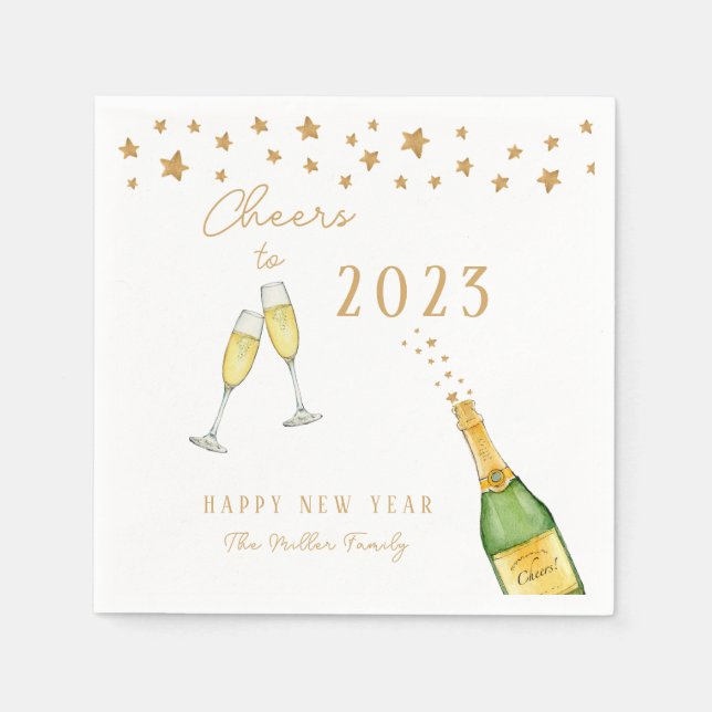 Sparkling Champagne Cheers to New Year Party Napkins (Front)
