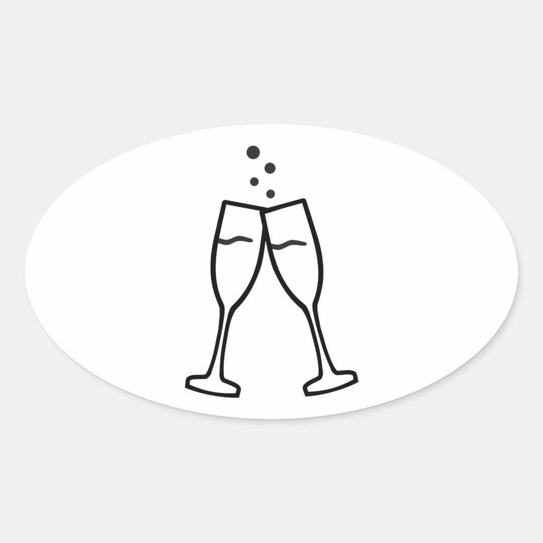 Sparkling Champagne glasses Oval Sticker | Zazzle