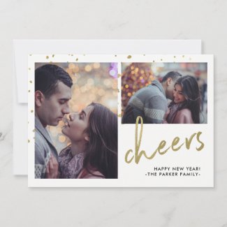 Sparkling Cheer | Happy New Year Two Photo Holiday Card