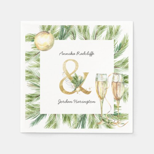 Sparkling Cheer Winter Greenery | Monogram Wedding Napkins