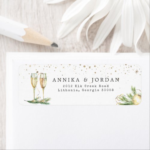 Sparkling Cheer  Winter Greenery Wedding Address Label