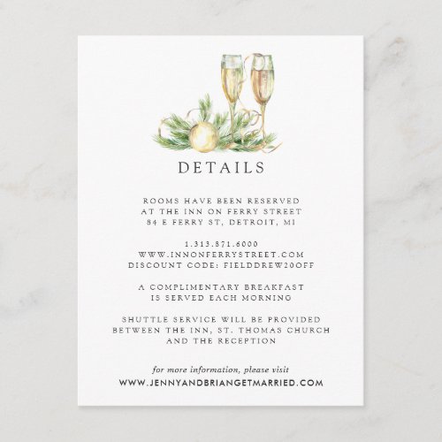 Sparkling Cheer  Winter Greenery Wedding Details Enclosure Card