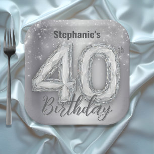Sparkling Chic Silver G am Gemstone 40th Birthday Paper Plates