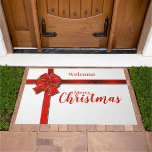 Sparkling Christmas Bow Holiday Doormat