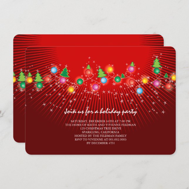 Sparkling Christmas Lights Holiday Party Invite (Front/Back)