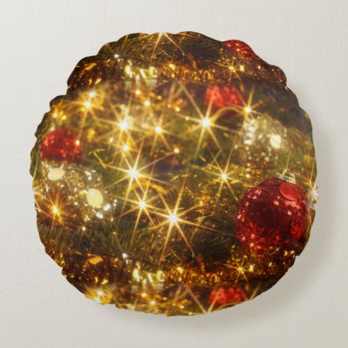 Sparkling Christmas Lights Red and Gold Pillow