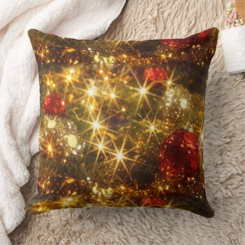 Sparkling Christmas Lights Red and Gold Pillow