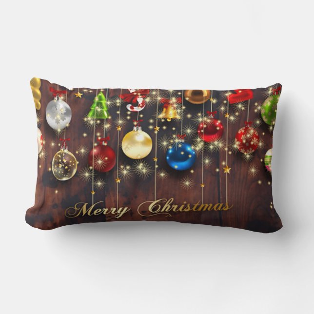 Sparkling Christmas Ornament & snowflakes Lumbar Pillow (Front)