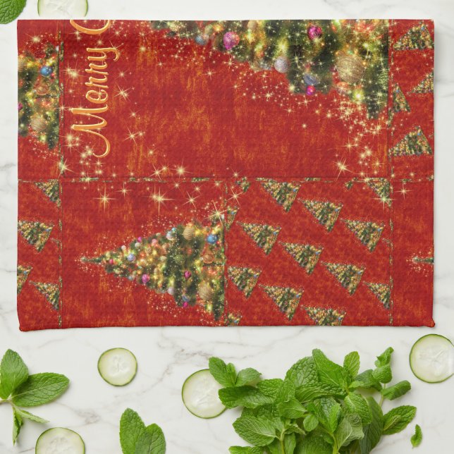 Sparkling Christmas Tree  Kitchen Towel (Folded)