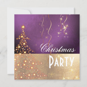 Sparkling Christmas Tree Plum Gold Trim Invitation