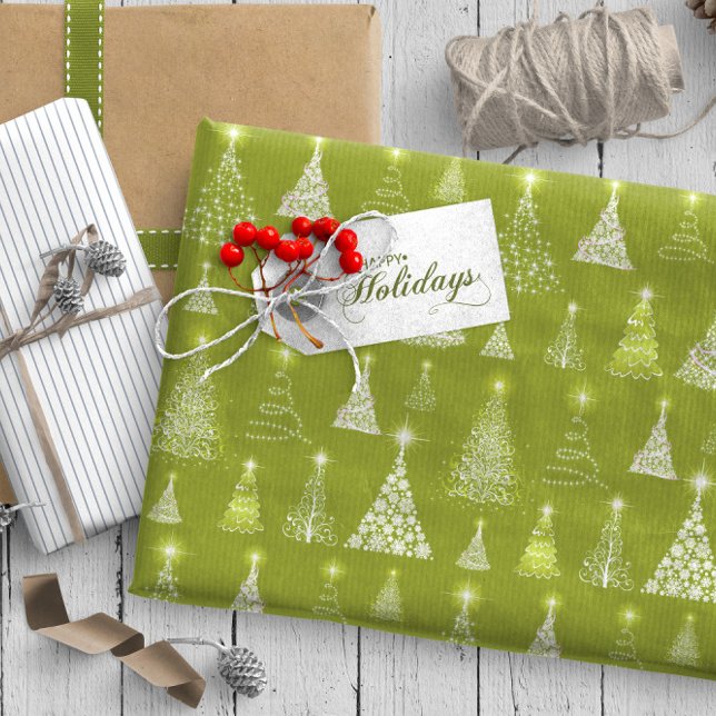 Sparkling Christmas Trees Pattern Green ID844 Wrapping Paper (Creator Uploaded)