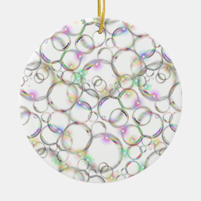 Sparkling Clear Translucent Bubbles On White Ceramic Ornament (Front)