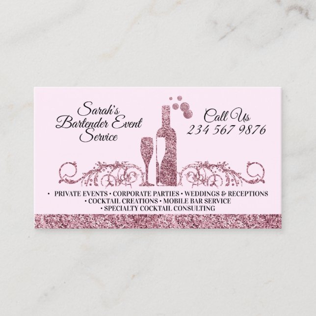 Sparkling Cocktail Bartender Service Business Card (Front)