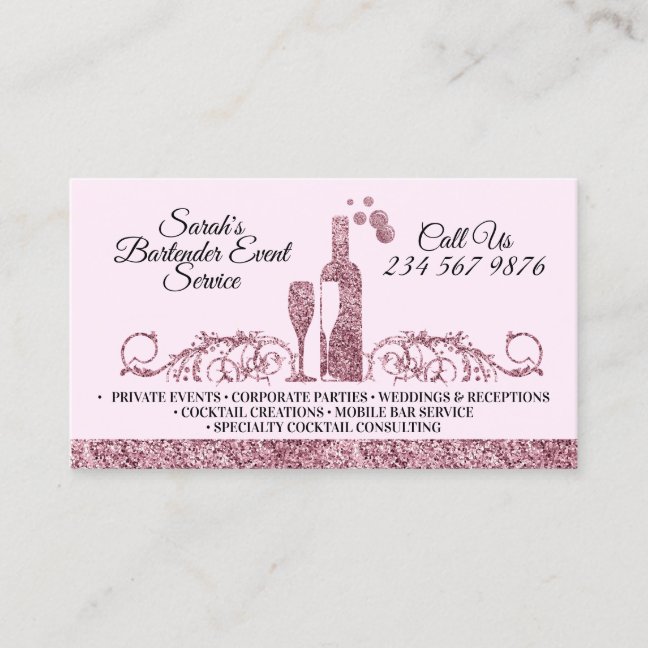 Sparkling Cocktail Bartender Service Business Card