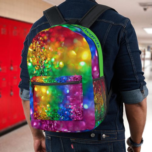 Sparkling Color Burst Rainbow Sequin Customizable  Printed Backpack