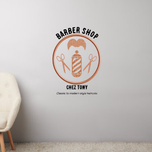 Sparkling Copper Barber Tools Icons & Moustache Wall Decal