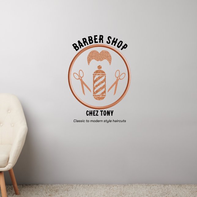 Sparkling Copper Barber Tools Icons & Moustache Wall Decal (Living Room 2)