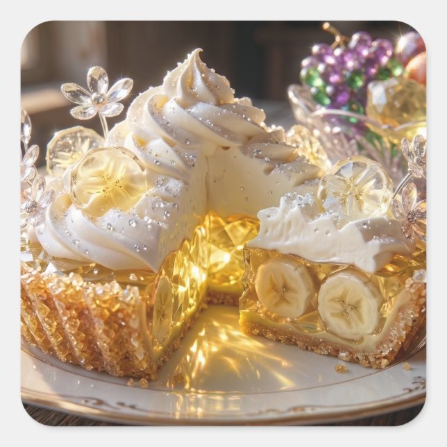 Sparkling Crystal Banana Cream Pie  Square Sticker (Front)
