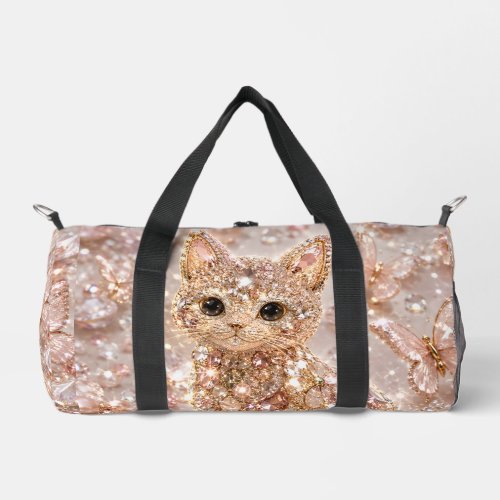 Sparkling Crystal Cute Cat Aesthetic small duffel  Duffle Bag