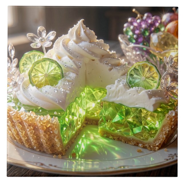 Sparkling Crystal Key Lime Pie Dessert Art Ceramic Tile (Front)