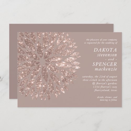 Sparkling Dahlia  Taupe Blush Rose Gold Wedding I Invitation
