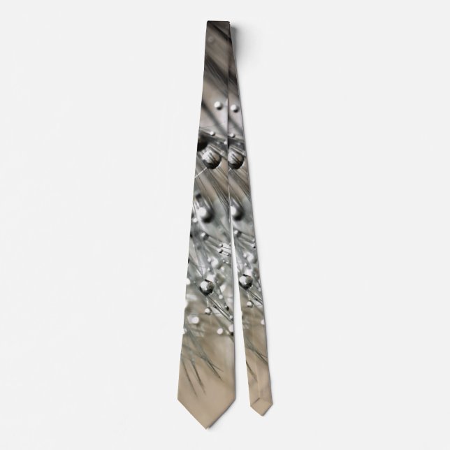 Sparkling Dew Dandelion Khaki Background Neck Tie (Front)