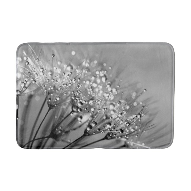 Sparkling Dew Dandelion Silver Gray Background Bathroom Mat (Front)