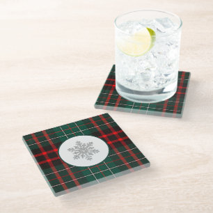 Sparkling Diamond Snowflake Christmas Red Green   Glass Coaster