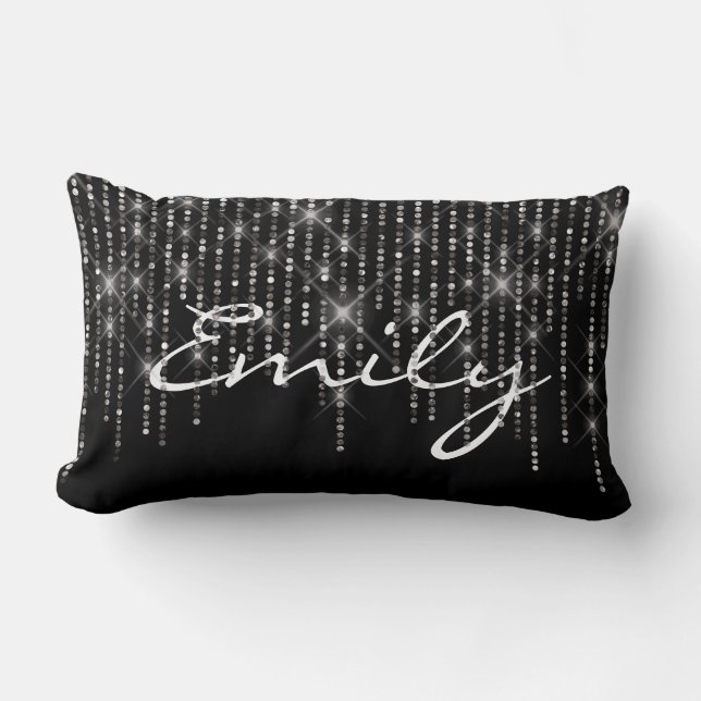 Sparkling Diamonds on Black Lumbar Pillow (Front)
