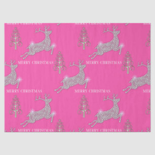 Sparkling Diamonds Reindeer on Pink Christmas Tissue Paper