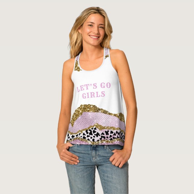 Sparkling Disco cowgirl Bachelorette, gold glitter Tank Top (Front Full)