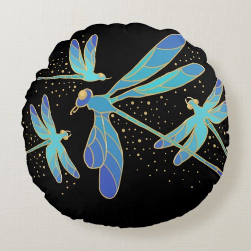 Sparkling Dragonflies Round Pillow