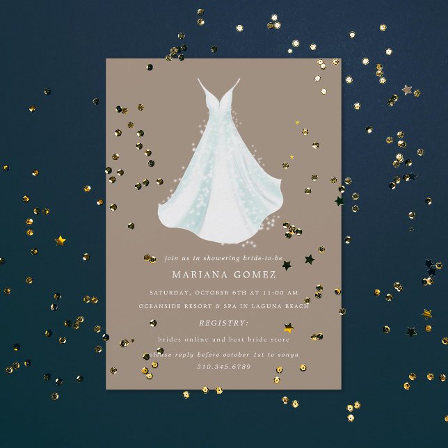 Sparkling Dress Quince or Bridal Shower Beige Invitation