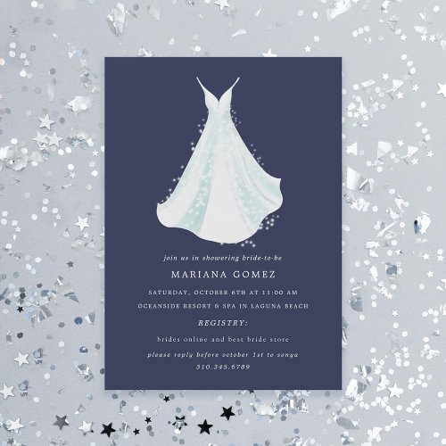 Sparkling Dress Quince or Bridal Shower Navy Blue Invitation