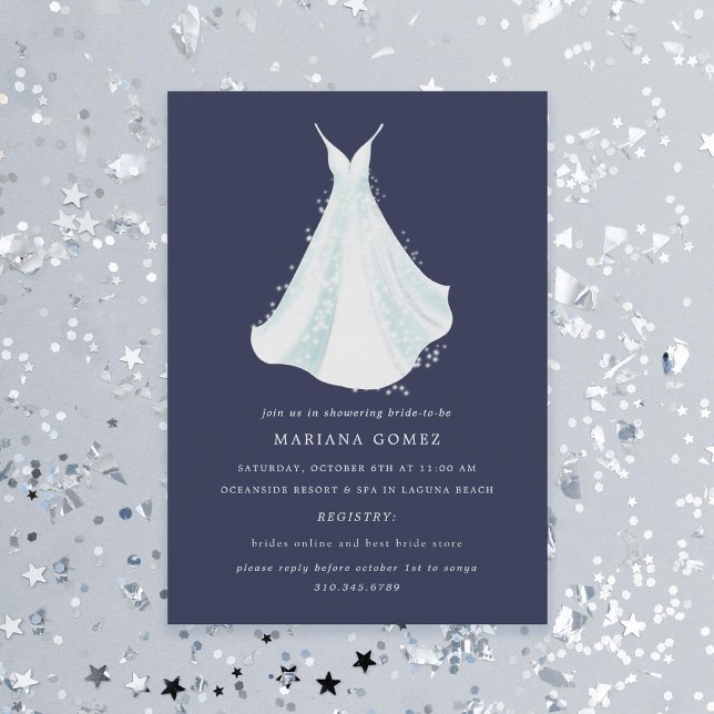 Sparkling Dress Quince or Bridal Shower Navy Blue Invitation (Creator Uploaded)