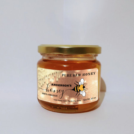 Sparkling Drips Bee Script Honey Jar Label