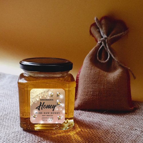 Sparkling drips Bee script honey jar label