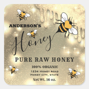 Sparkling drips Bee script honey jar label