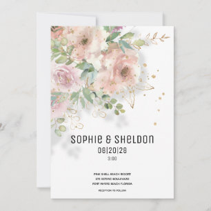 Sparkling Dusty Rose Eucalyptus Greenery Wedding A Announcement