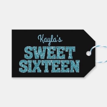 Sparkling Edge Blue Glitter Look Sweet 16 Gift Tags by starstreamdesign at Zazzle