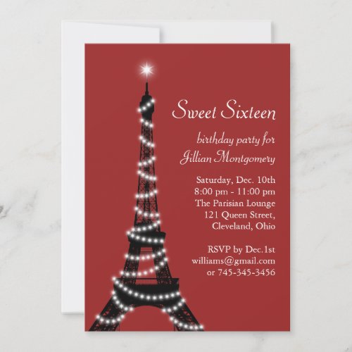 Sparkling Eiffel Tower in Red Invitation